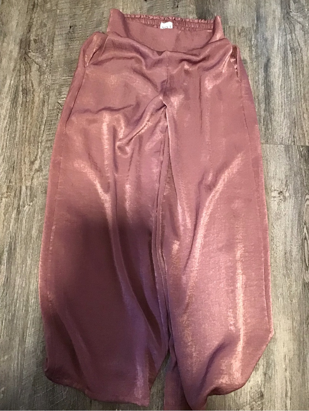 Misa Los Angeles Shimmery Mauve Wide-Leg Satin Skirt